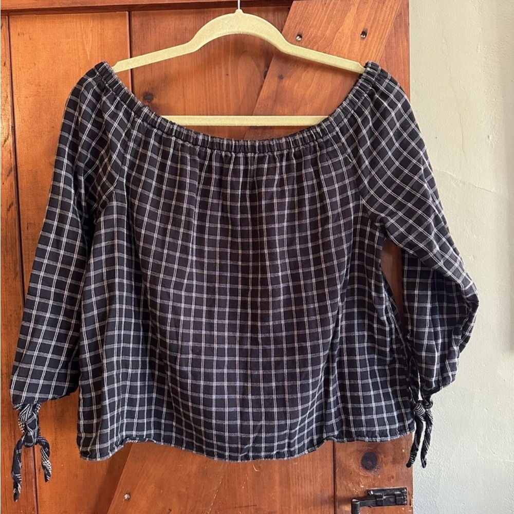 Madewell Plaid Off the Shoulder Top Sz S